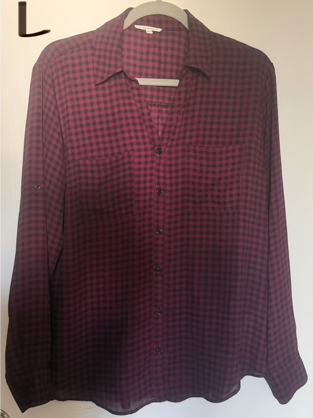 Men's Burgundy and Black Check Button-Up Shirt